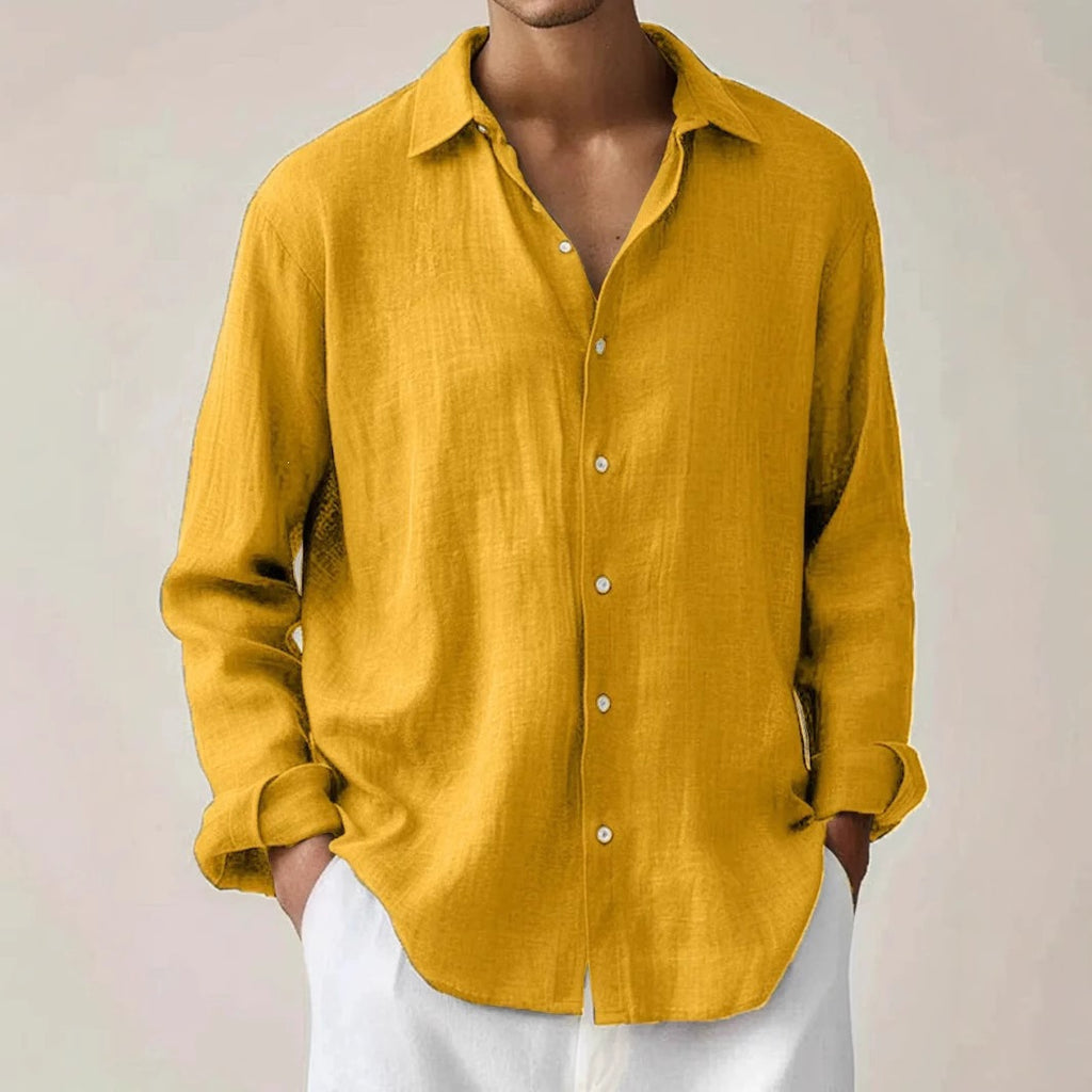 Men?s stylish solid-color long-sleeve button-down shirt