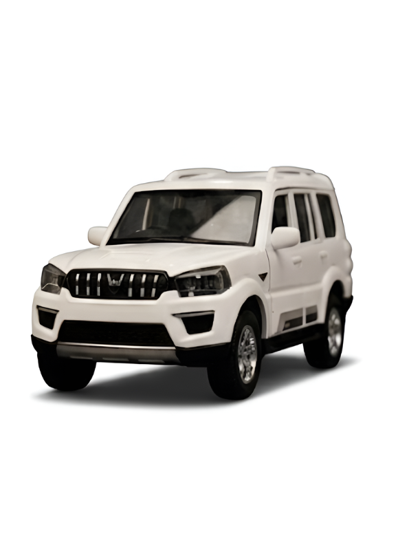 Mahindra Scorpio Die-Cast Model SUV White– Pull-Back Toy Car with Openable Doors MD556