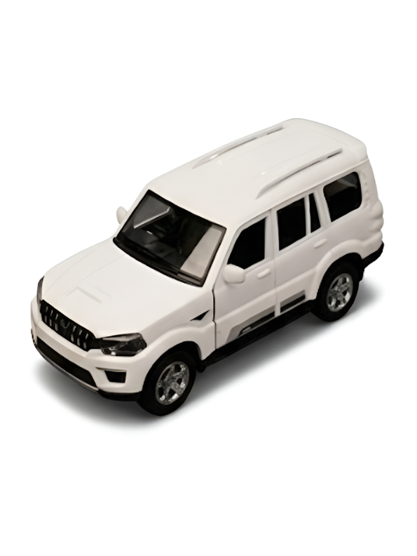 Mahindra Scorpio Die-Cast Model SUV White– Pull-Back Toy Car with Openable Doors MD556