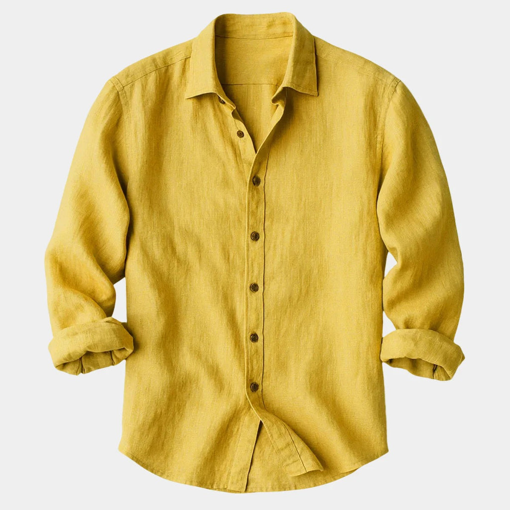 Men?s stylish solid-color long-sleeve button-down shirt